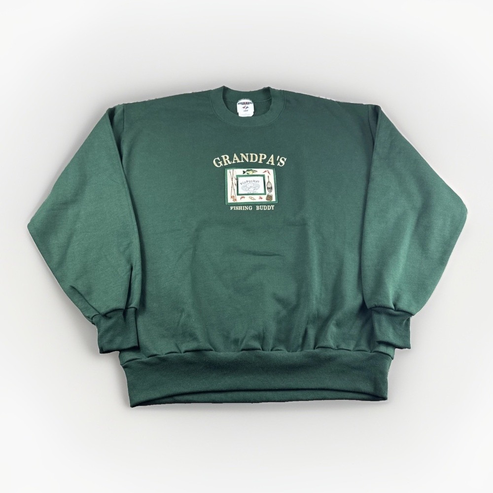 Vintage Grandpas Fishing Buddy Sweater Size L Sweatshirt Long Sleeve Jerzees Dad